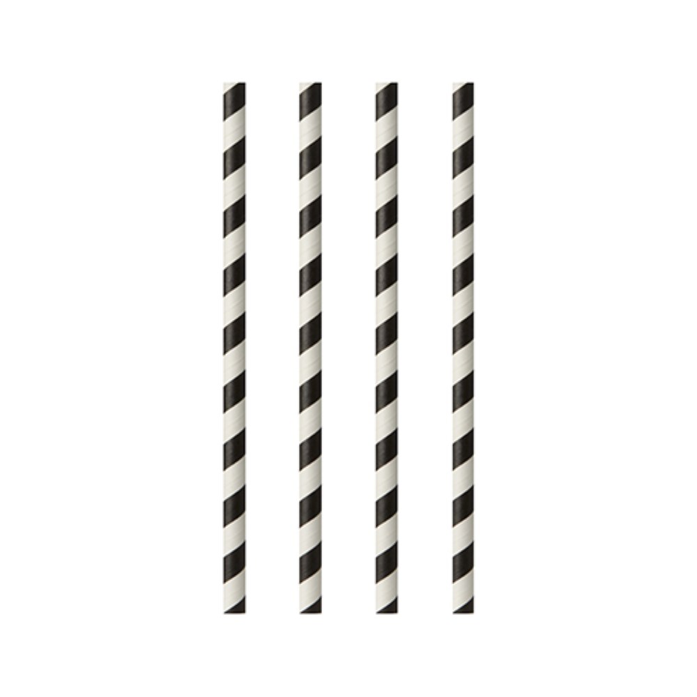100 Trinkhalme, Papier Ø 6 mm · 24 cm schwarz/weiss "Stripes"