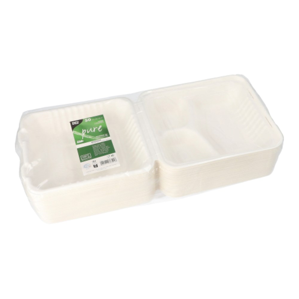 50 Menüboxen, Zuckerrohr "pure" 3-geteilt 7,7 cm x 20 cm x 22 cm weiss