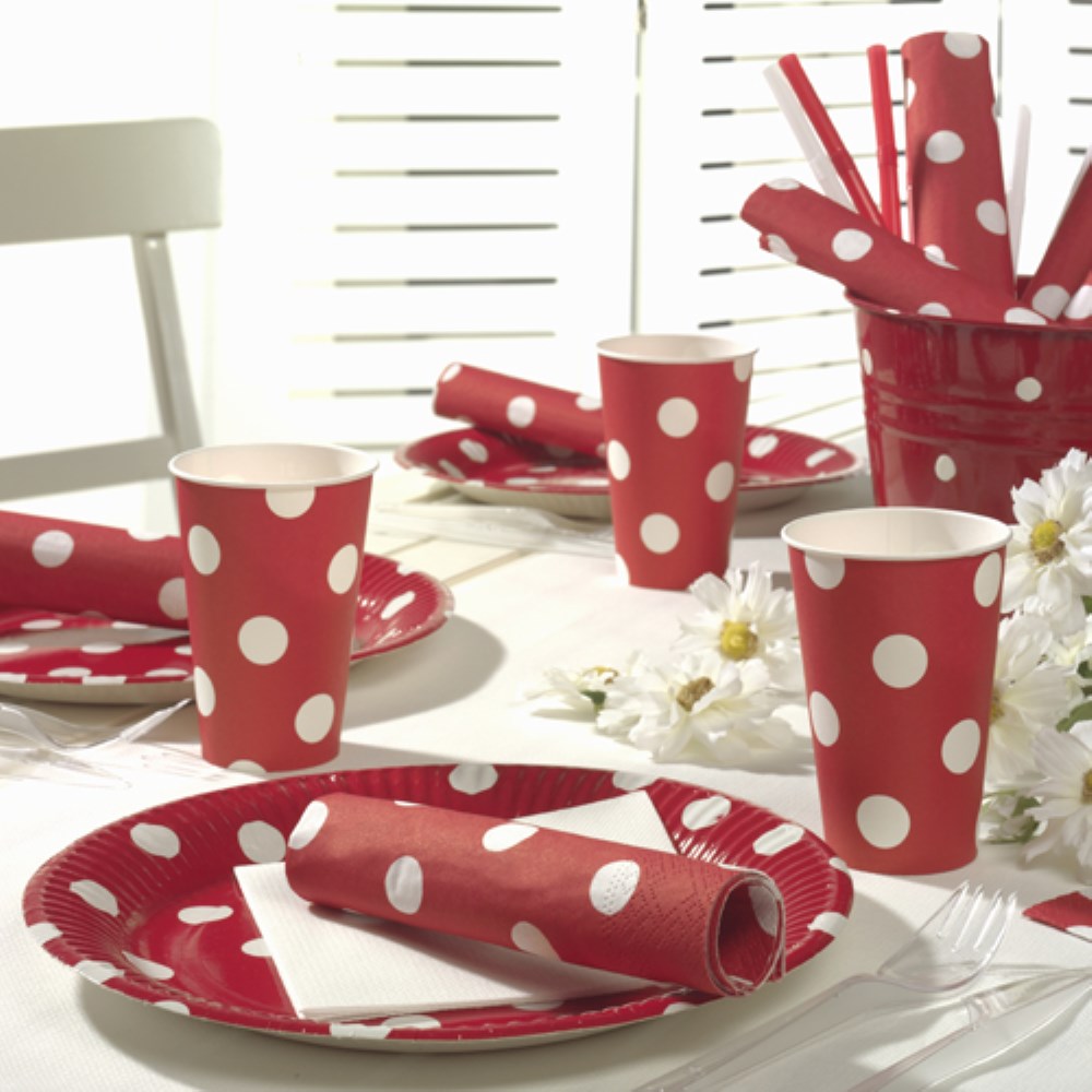 20 Servietten, 3-lagig 1/4-Falz 40 cm x 40 cm rot "Dots"