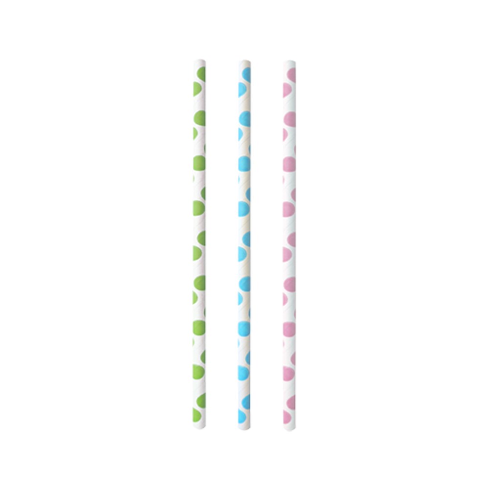 25 Trinkhalme, Papier Ø 6 mm · 20 cm farbig sortiert "Dots"