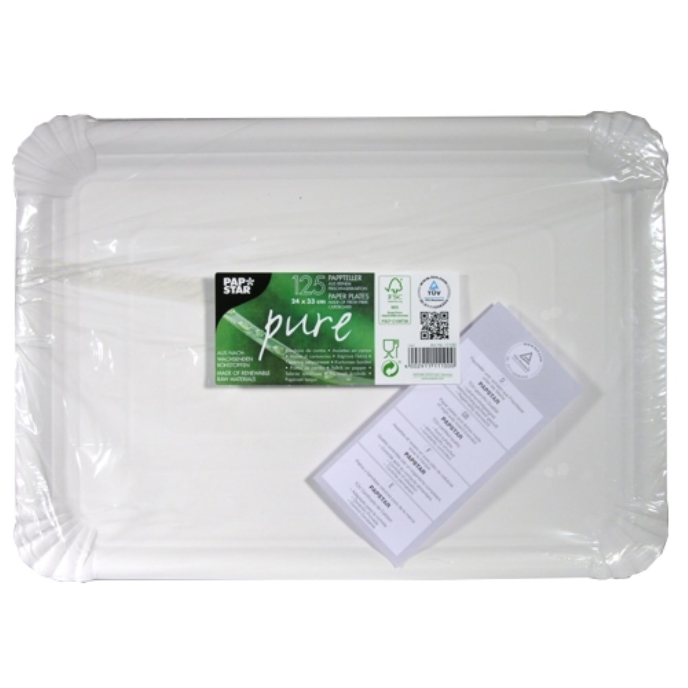 125 Teller, Pappe "pure" eckig 24 cm x 33 cm weiss