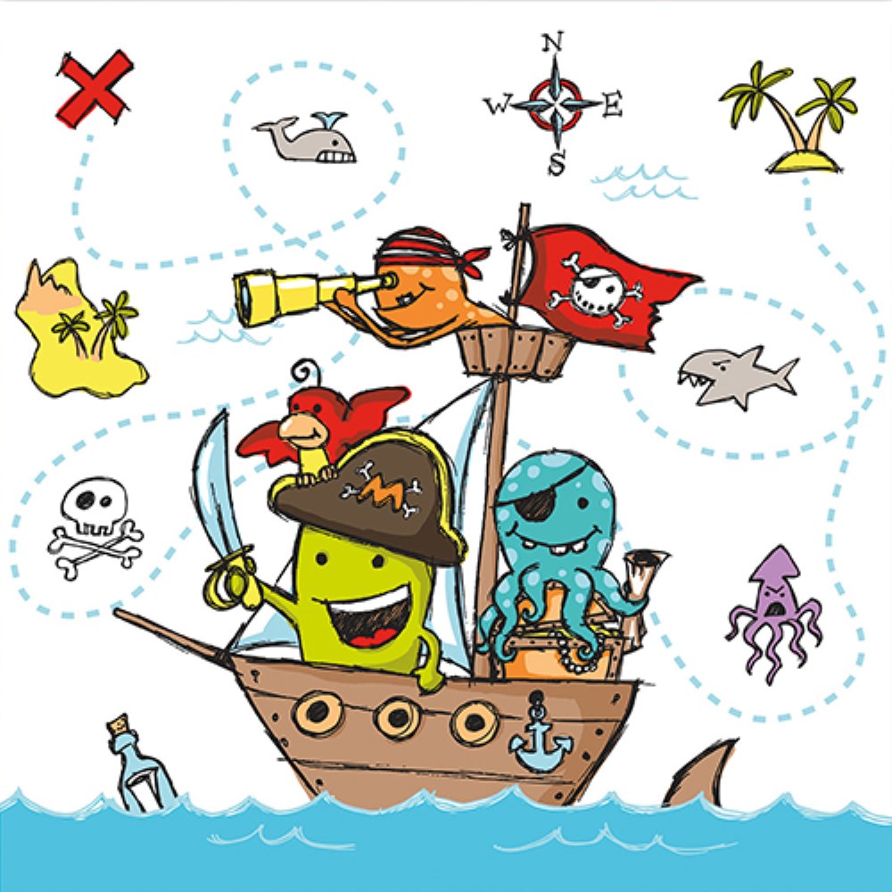 20 Servietten, 3-lagig 1/4-Falz 33 cm x 33 cm "Pirate Crew"