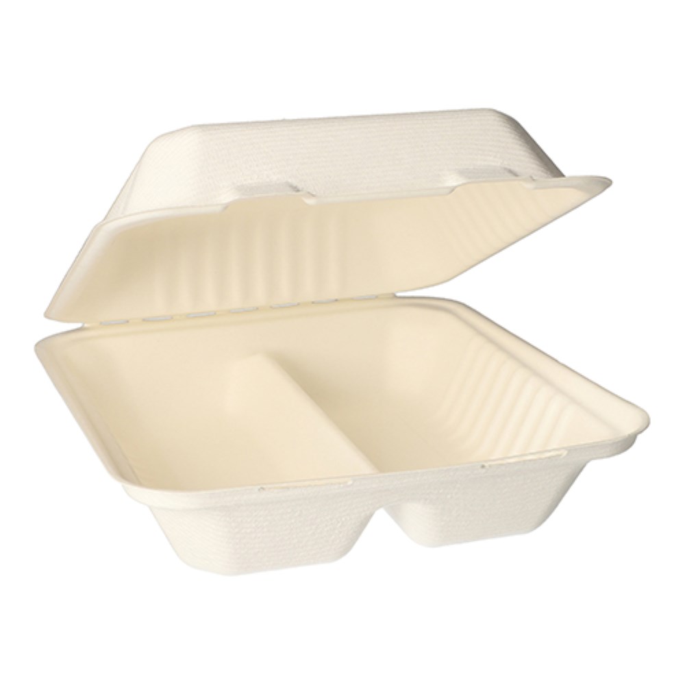 50 Menüboxen, Zuckerrohr "pure" 2-geteilt 7,7 cm x 20 cm x 22 cm weiss