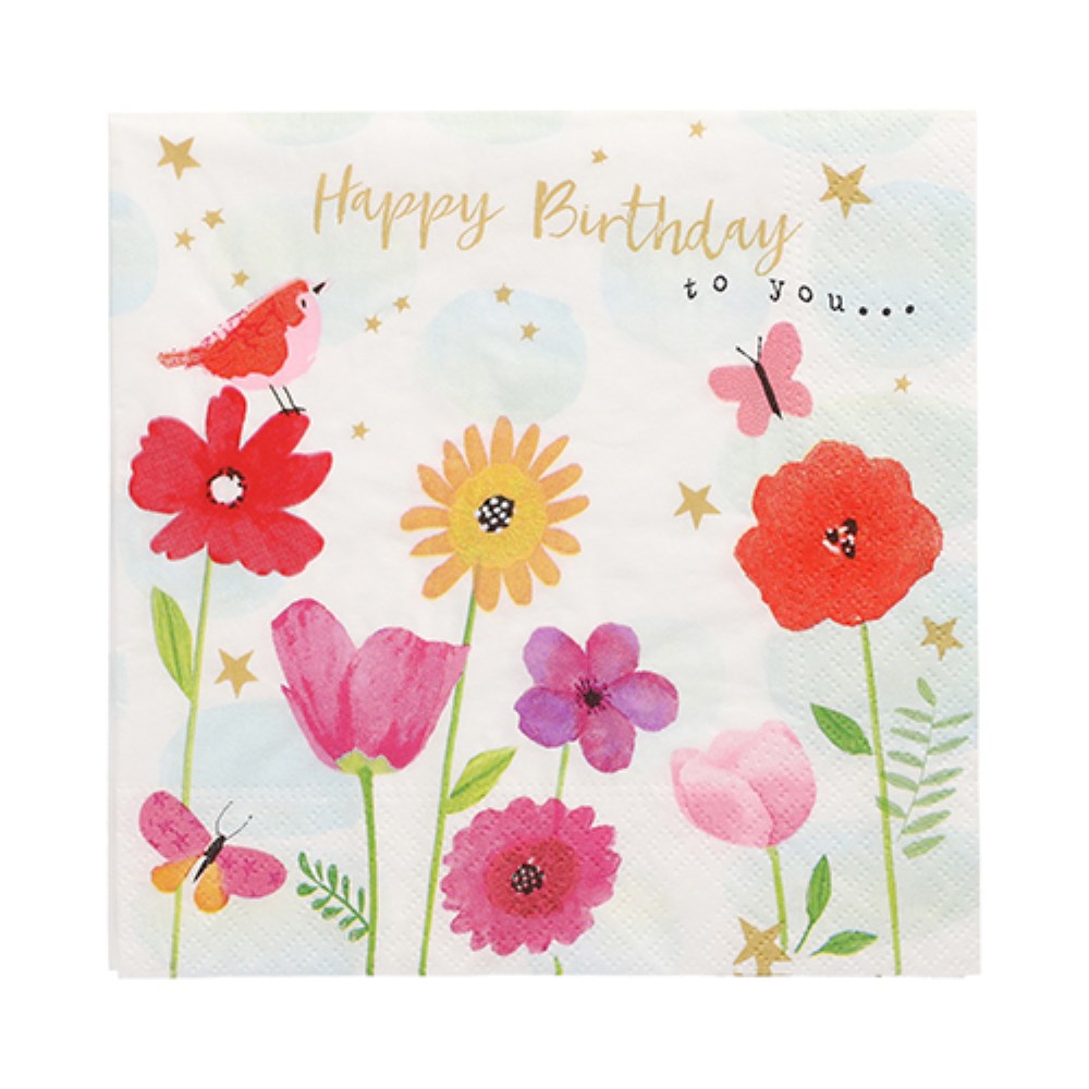 20 Servietten, 3-lagig 1/4-Falz 33 cm x 33 cm "Birthday Flowers"