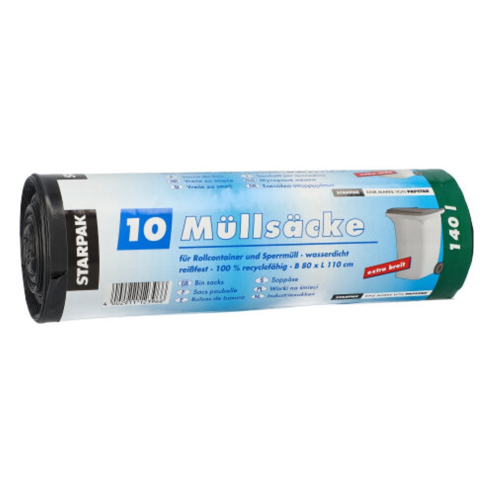 10 Müllsäcke, LDPE 140 l 110 cm x 80 cm schwarz 40 my