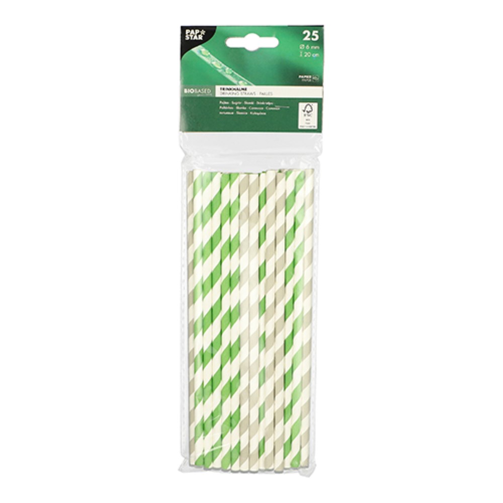 25 Trinkhalme, Papier Ø 6 mm · 20 cm farbig sortiert "Stripes"