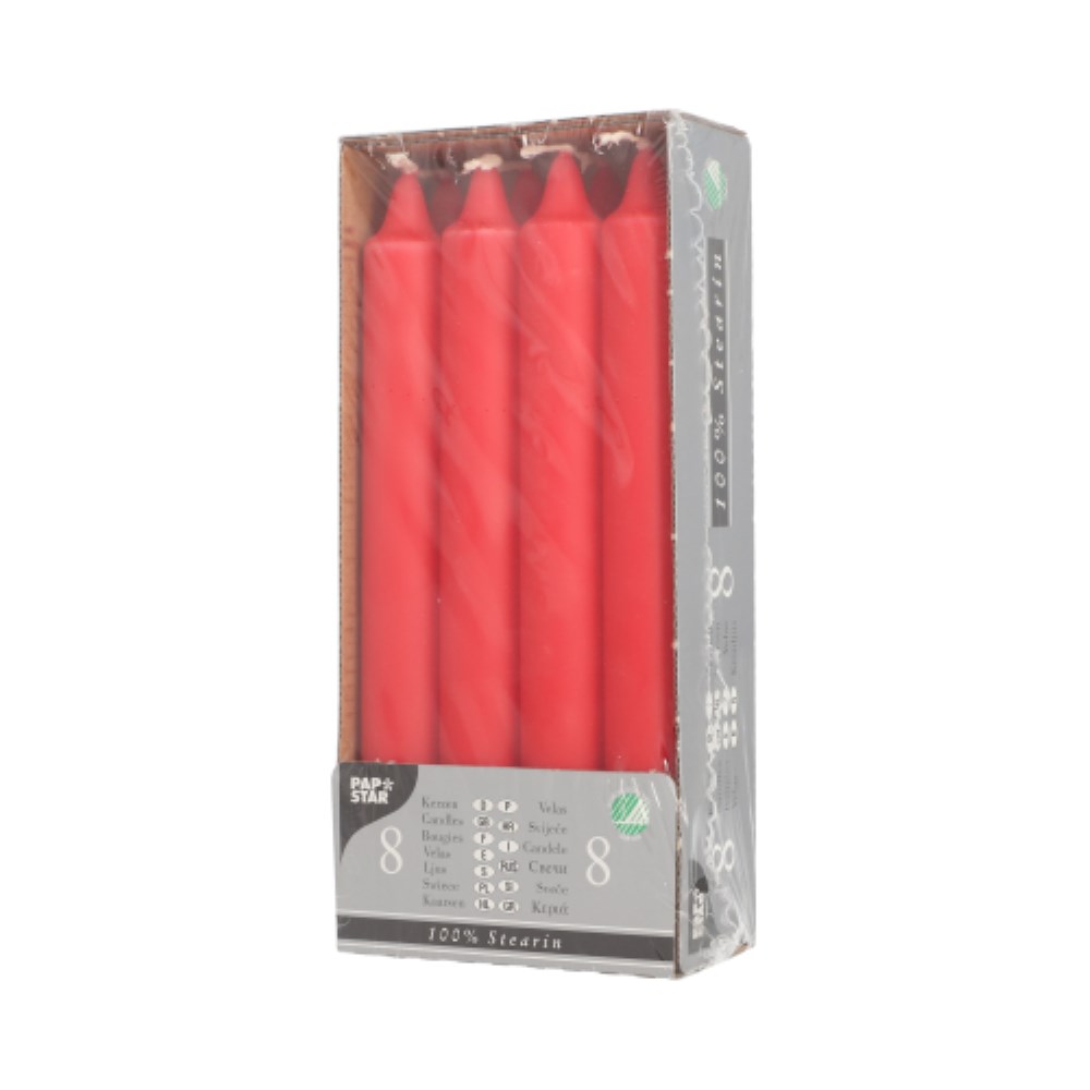 8 Kronkerzen Ø 2,4 cm · 20 cm rot aus 100 % Stearin