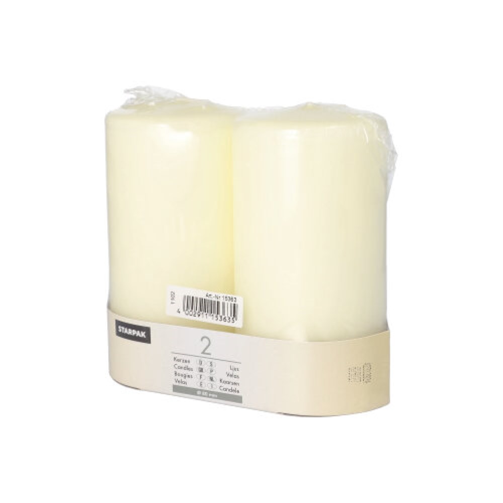2 Stumpenkerzen Ø 80 mm · 150 mm elfenbein "Ivory" mit Flachkopf
