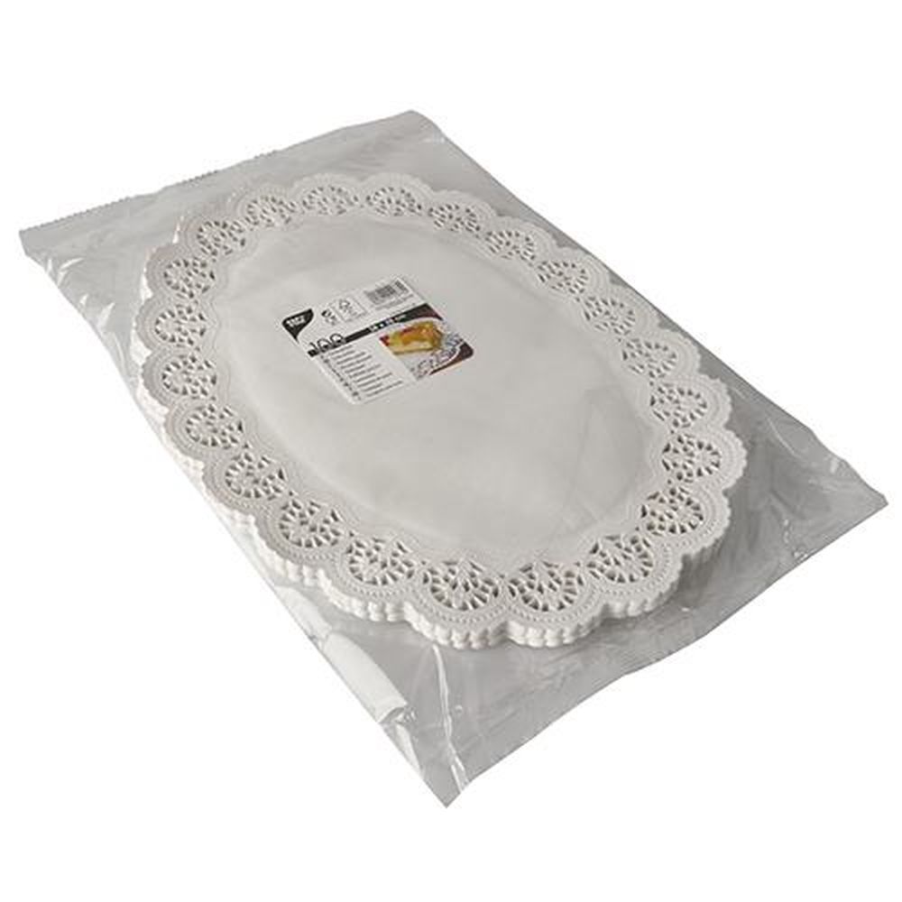 100 Tortenspitzen oval 36 cm x 28 cm weiss