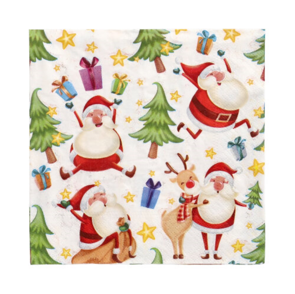 20 Servietten, 3-lagig 1/4-Falz 33 cm x 33 cm "Happy Santa"