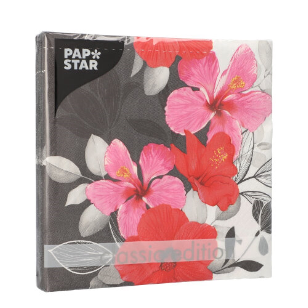20 Servietten, 3-lagig 1/4-Falz 33 cm x 33 cm "Hibiscus"