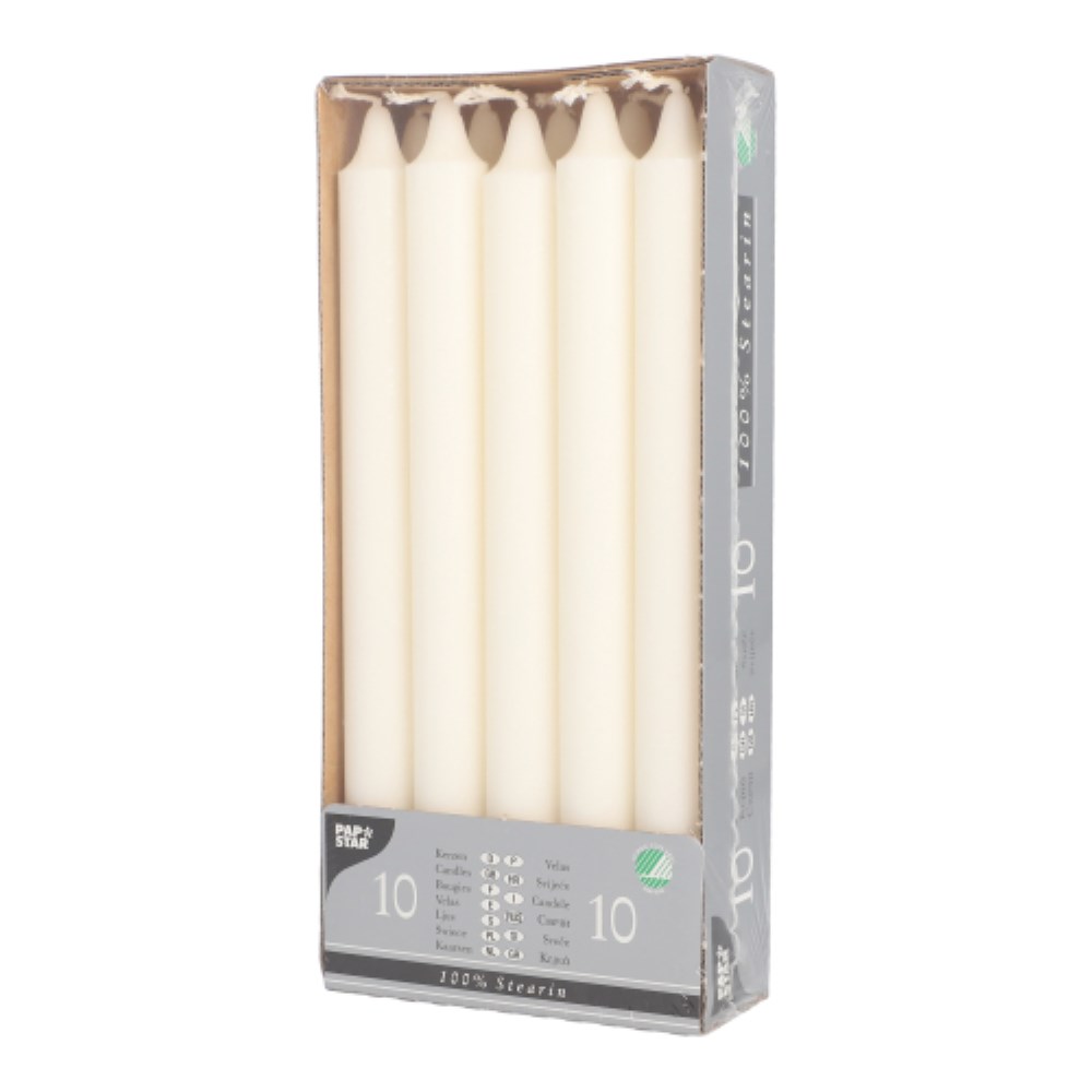 10 Kronkerzen Ø 2,2 cm · 24 cm weiss aus 100 % Stearin