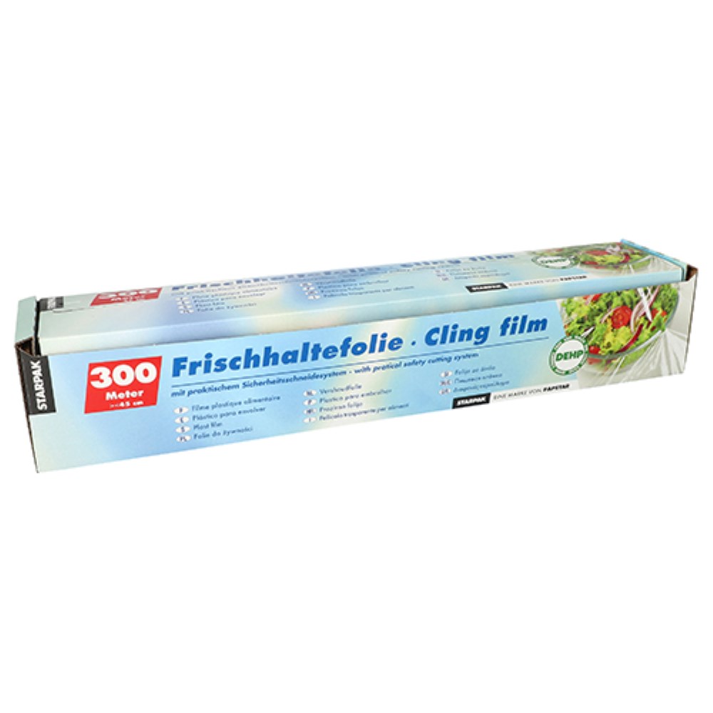 Frischhaltefolie, PVC 300 m x 45 cm mit praktischem Schneidesystem Frischhaltefolie, PVC 300 m x 45 cm mit praktischem Schneidesystem