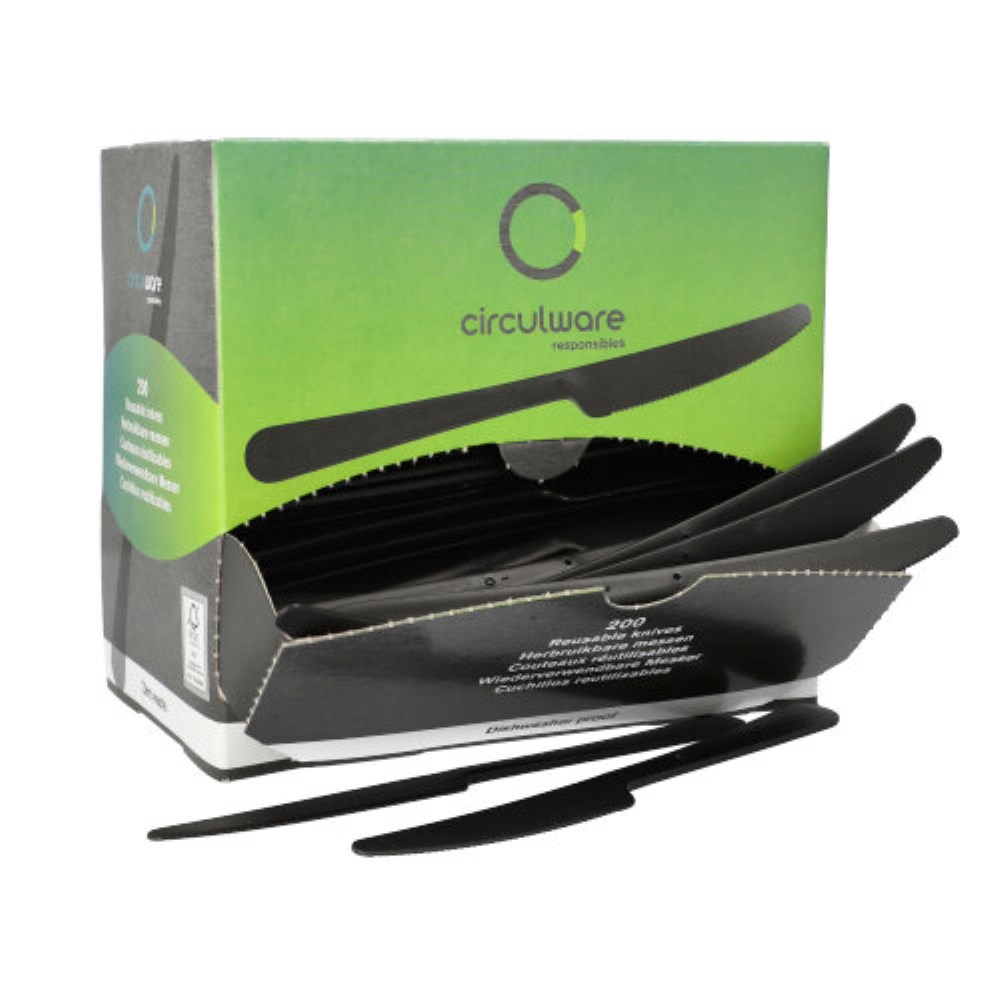 200 "Circulware" Mehrweg-Messer PP-MF 19,7 cm schwarz "Gaia" extra stabil, in Spenderbox