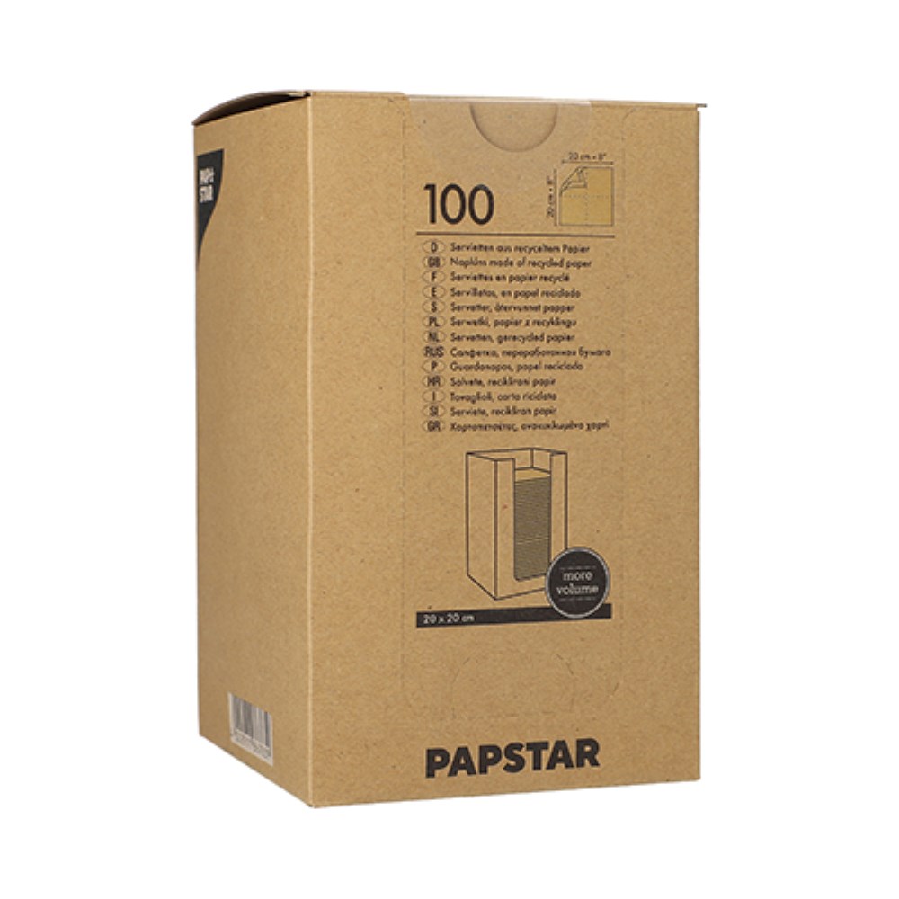 100 Servietten, 2-lagig "PUNTO" 1/4-Falz 20 cm x 20 cm natur aus recyceltem Papier, in Spenderbox