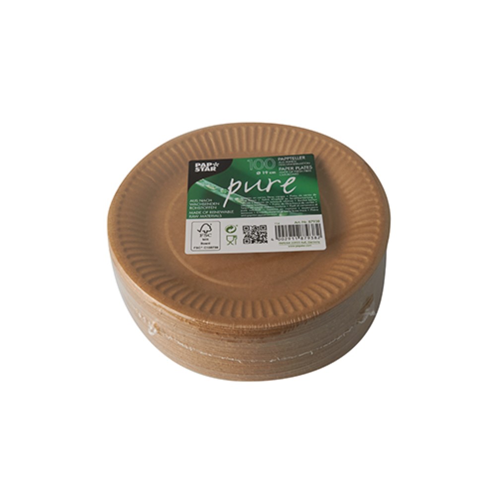 100 Teller, Pappe "pure" rund Ø 19 cm braun