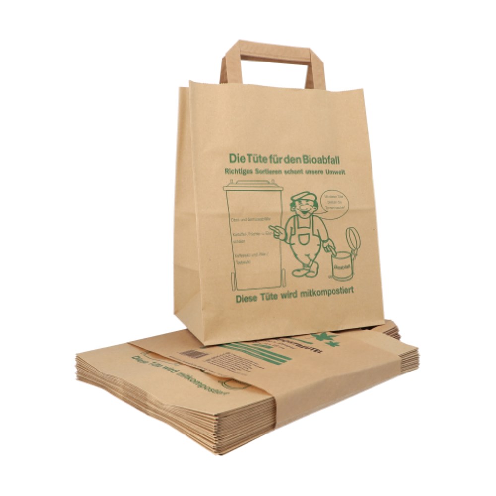 15 Abfallbeutel Kraftpapier 10 l 28 cm x 22 cm x 14 cm braun mit Henkel