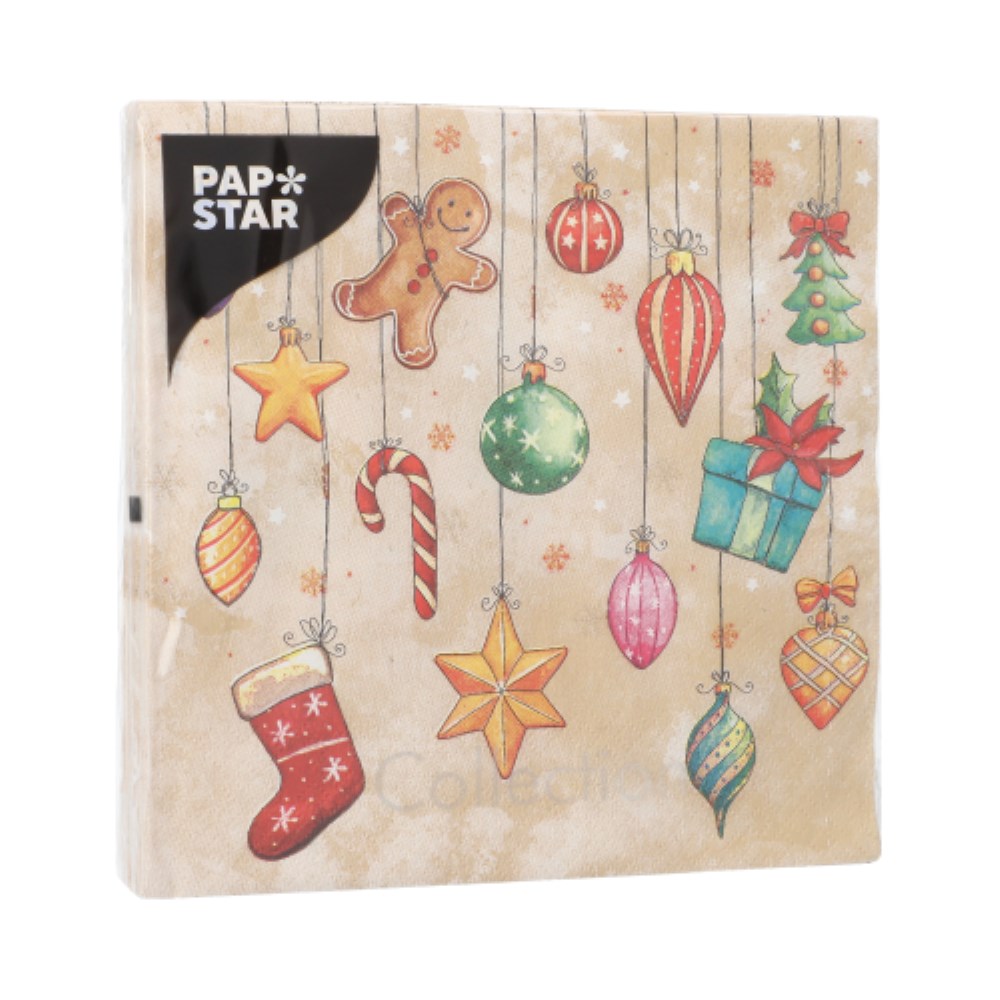 20 Servietten, 3-lagig 1/4-Falz 33 cm x 33 cm "X-Mas Decoration"
