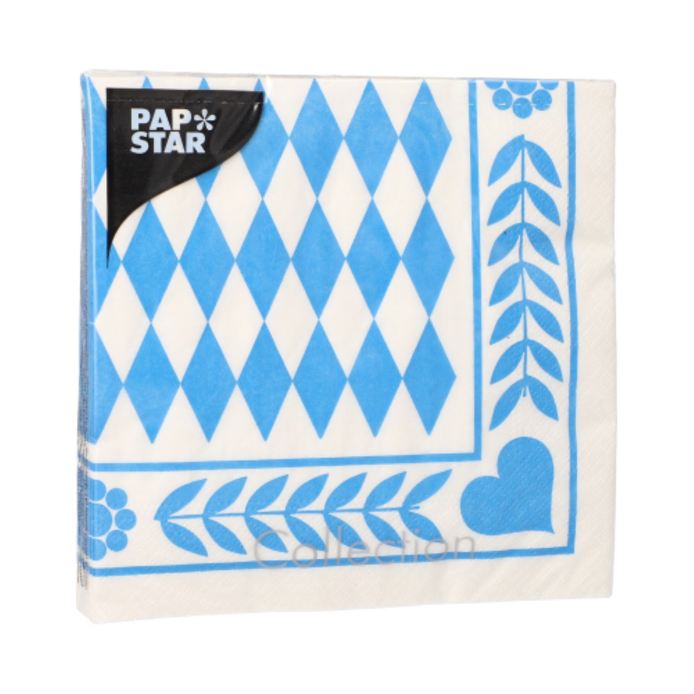20 Servietten, 3-lagig 1/4-Falz 33 cm x 33 cm "Bayrisch Blau"