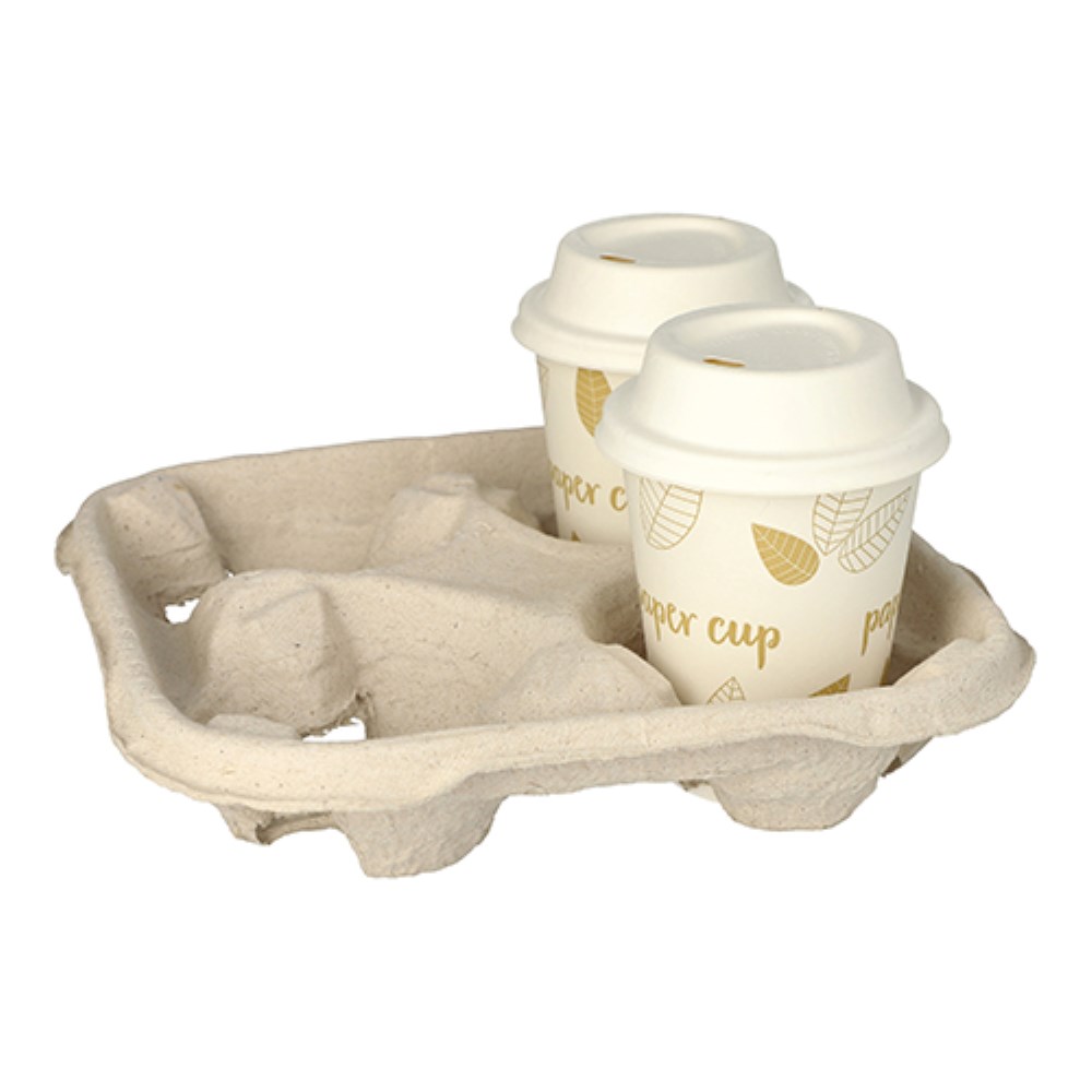110 Tragetabletts, Pappe "To Go" 4,7 cm x 22,4 cm x 22,4 cm natur für 4 Becher 110 Tragetabletts, Pappe "To Go" 4,7 cm x 22,4 cm x 22,4 cm natur für 4 Becher
