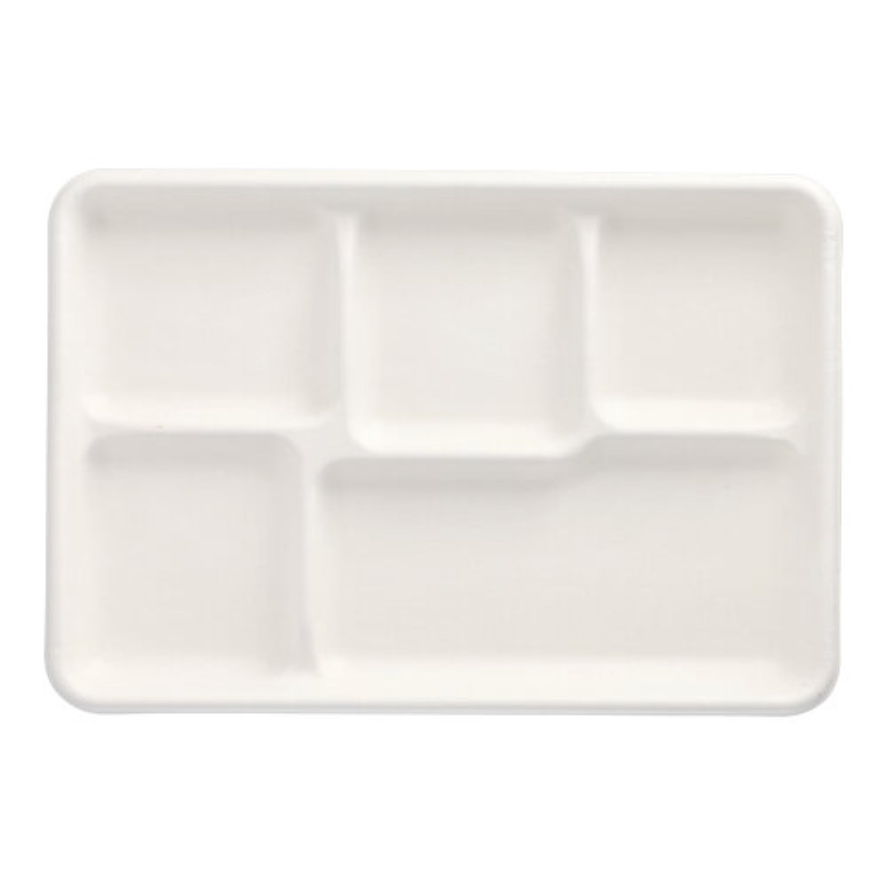 25 Menü-Trays, Zuckerrohr "pure" 5-geteilt 2,4 cm x 21,6 cm x 31,7 cm weiss