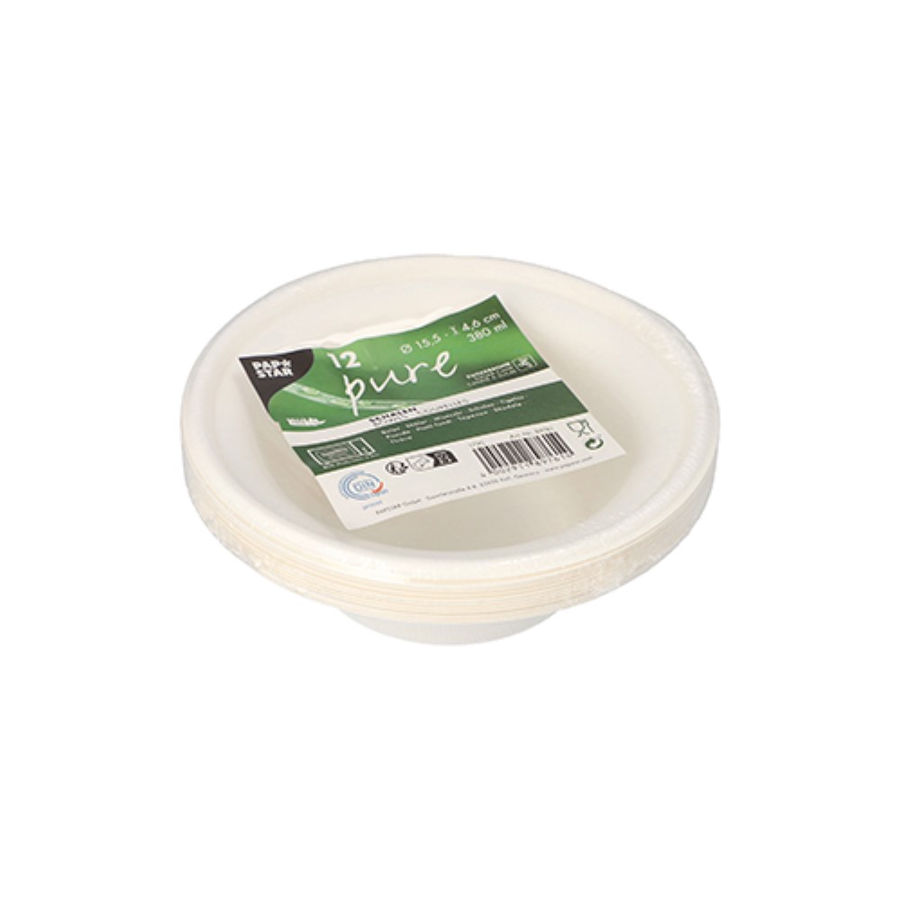 12 Schalen, Zuckerrohr "pure" 380 ml Ø 15,5 cm · 4,6 cm weiss