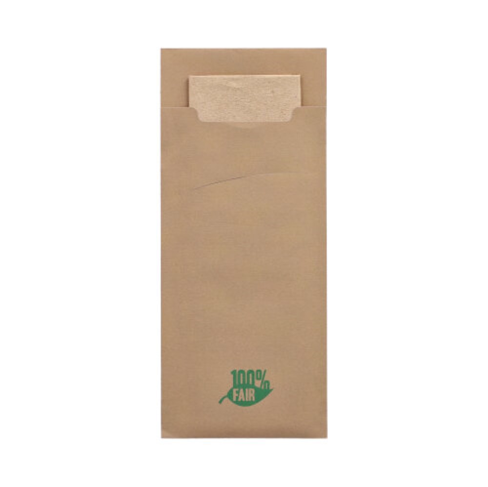 520 Bestecktaschen 20 cm x 8,5 cm braun "100% Fair" inkl. naturfarbener Recycling-Serviette