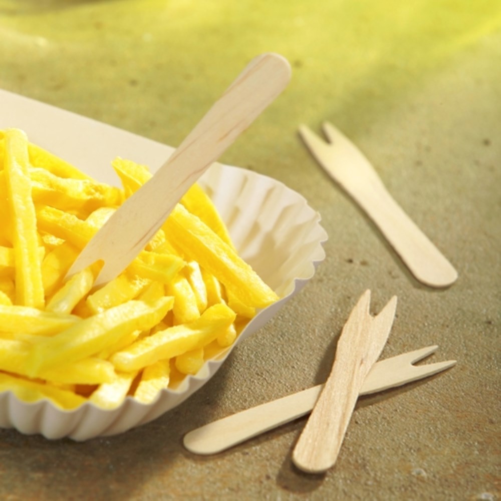 50 Pommes-Frites-Gabeln, Holz "pure" 8,5 cm 1000 Pommes-Frites-Gabeln, Holz "pure" 8,5 cm