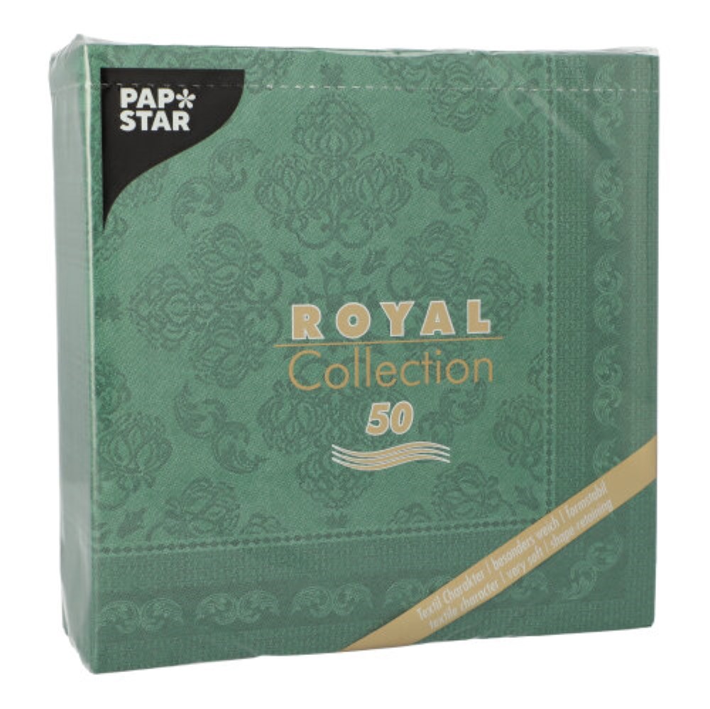 50 Servietten "ROYAL Collection" 1/4-Falz 40 cm x 40 cm dunkelgrün "Arabesque"