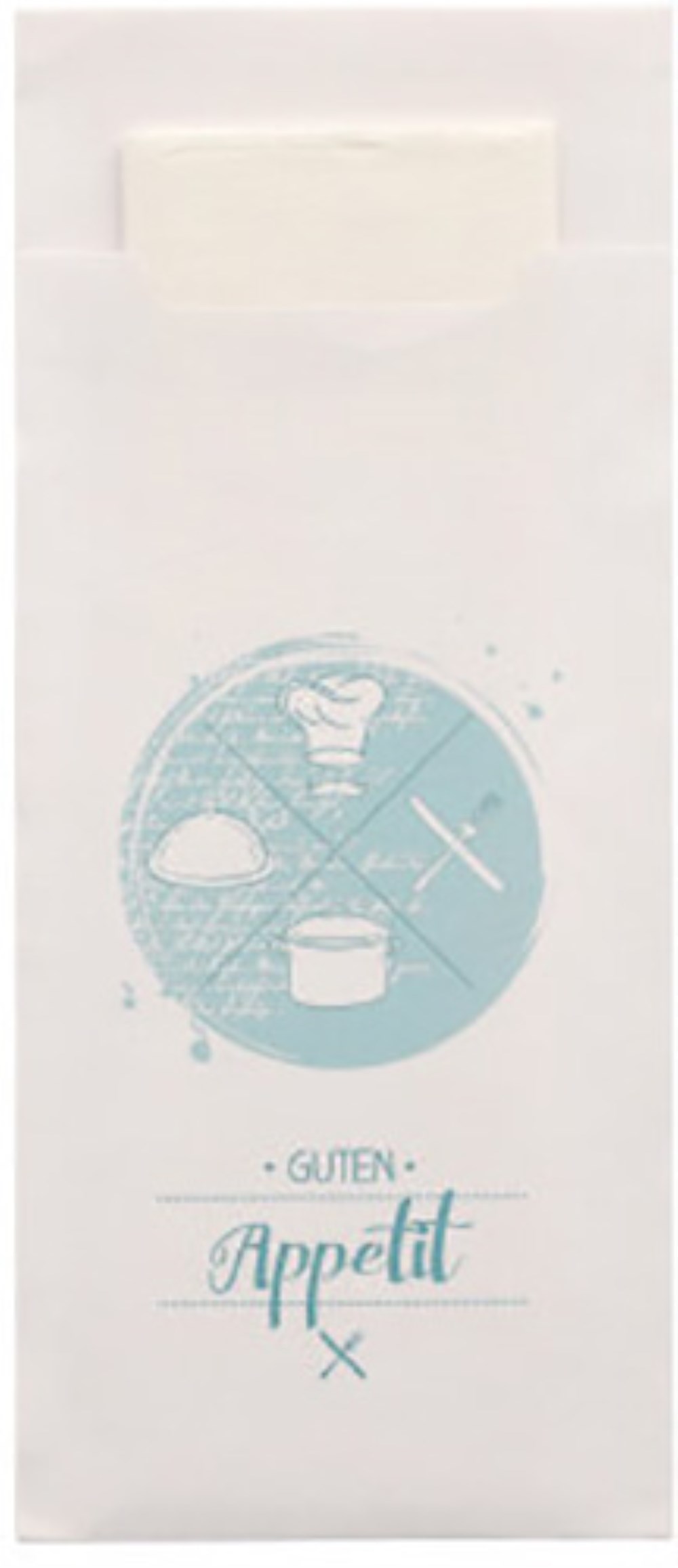 520 Bestecktaschen 20 cm x 8,5 cm weiss "Guten Appetit" inkl. weißer Serviette