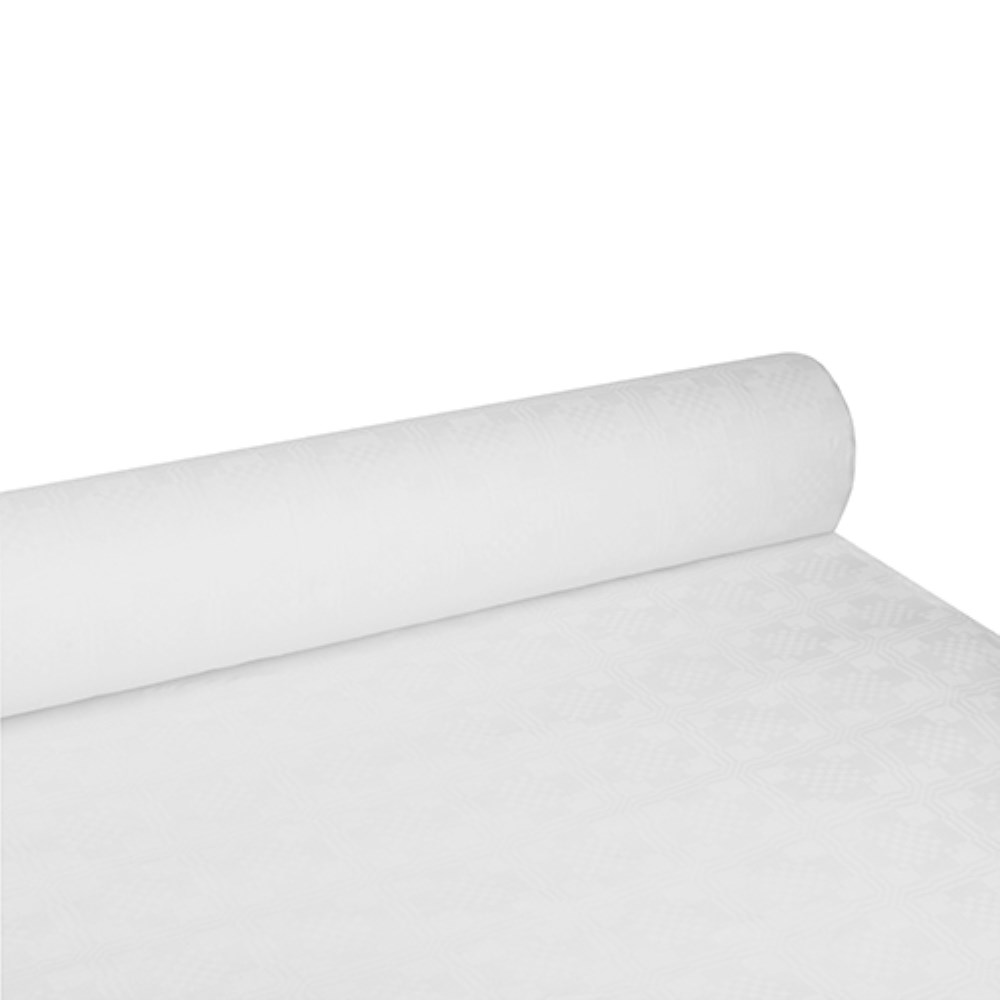 Papiertischtuch mit Damastprägung 100 m x 1,2 m weiss Papiertischtuch mit Damastprägung 100 m x 1,2 m weiss