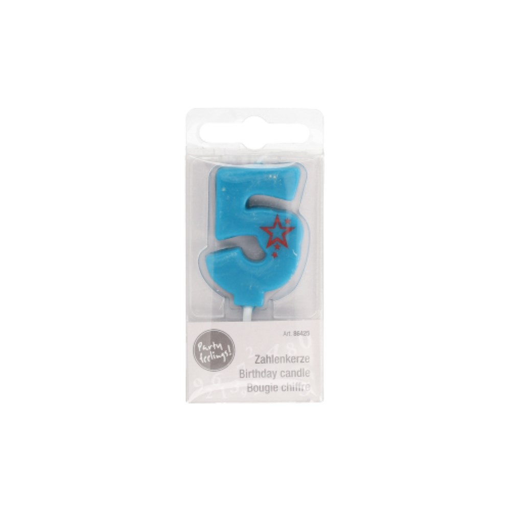 Zahlenkerze, Mini 6,8 cm blau "5"