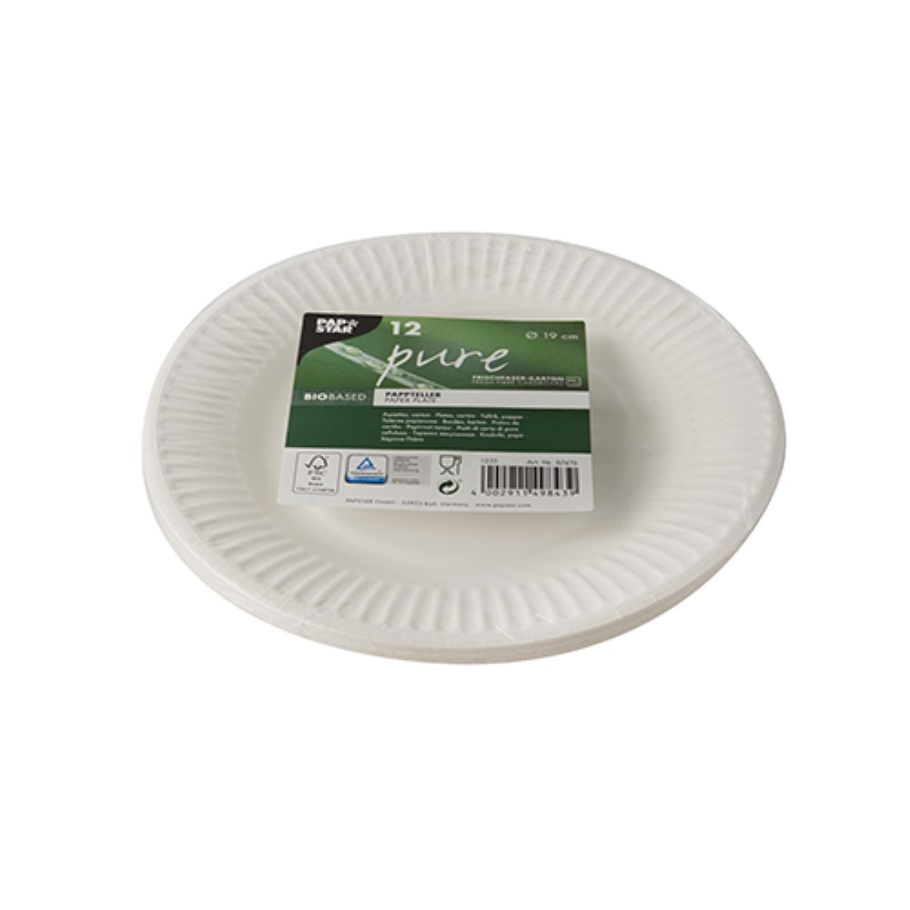 12 Teller, Pappe "pure" rund Ø 19 cm weiss