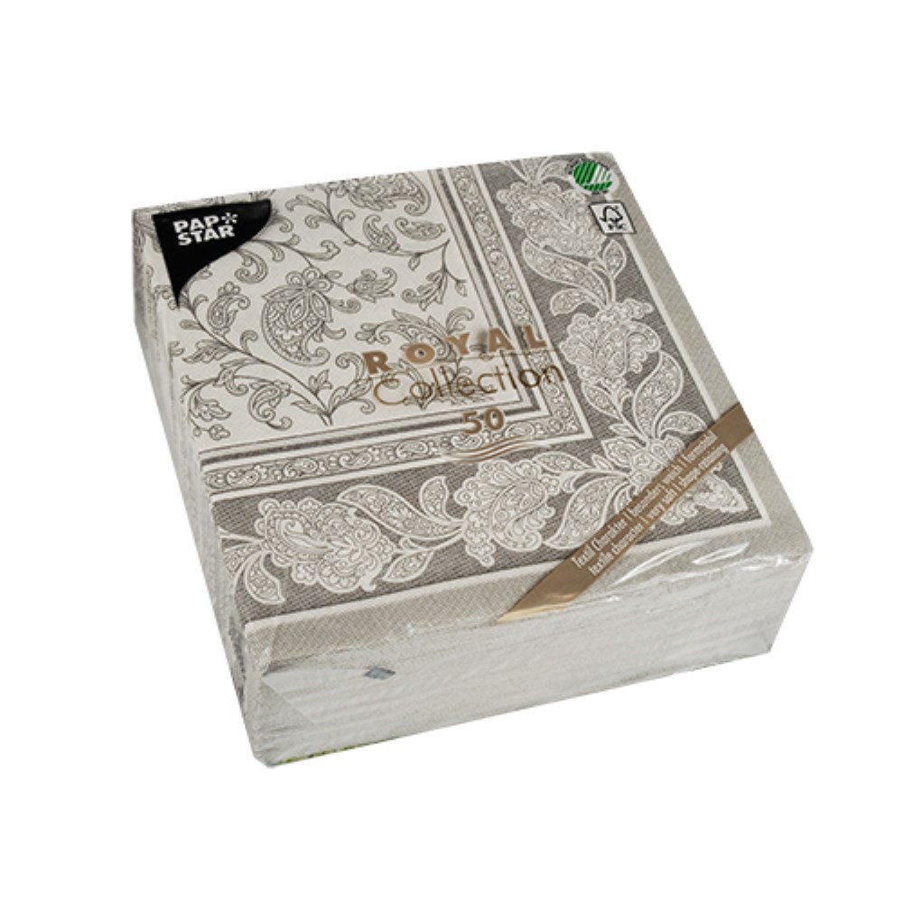 50 Servietten "ROYAL Collection" 1/4-Falz 40 cm x 40 cm grau "Ornaments"
