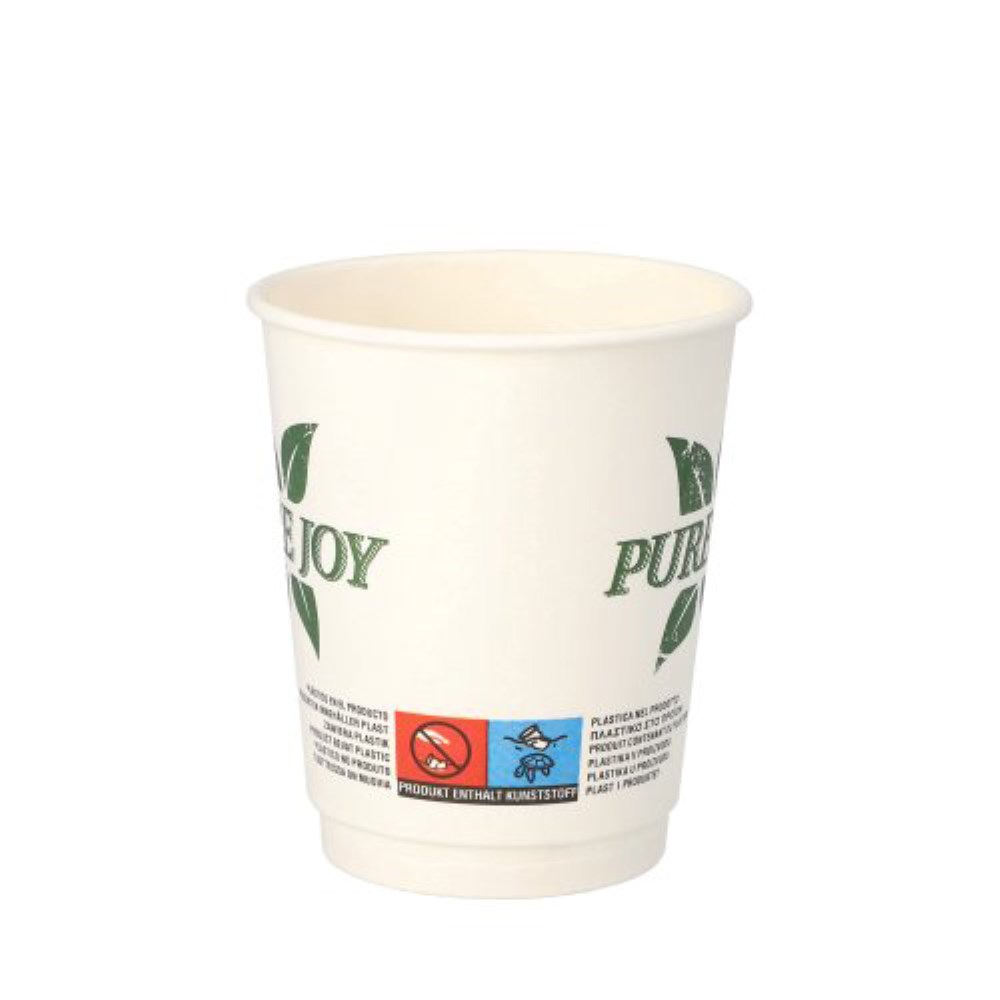 20 Trinkbecher, Pappe 0,2 l Ø 8 cm · 9 cm weiss "Pure Joy" doppelwandig
