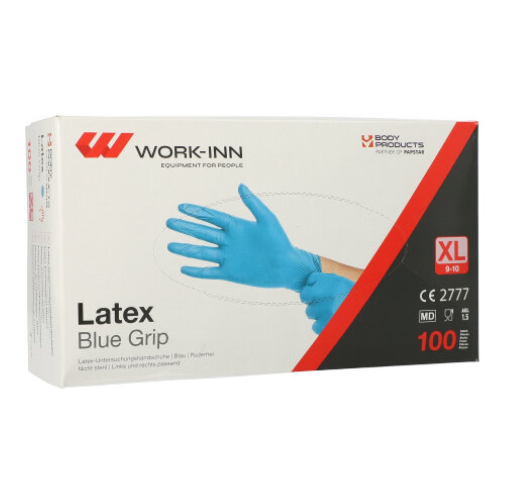 100 "WORK-INN" Handschuhe, Latex puderfrei blau "Blue Grip" Größe: XL