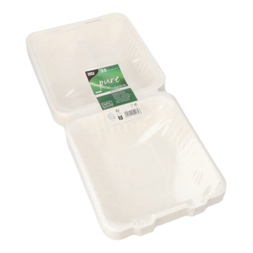 25 Menüboxen, Zuckerrohr "pure" 2-geteilt 7,7 cm x 20 cm x 22 cm weiss