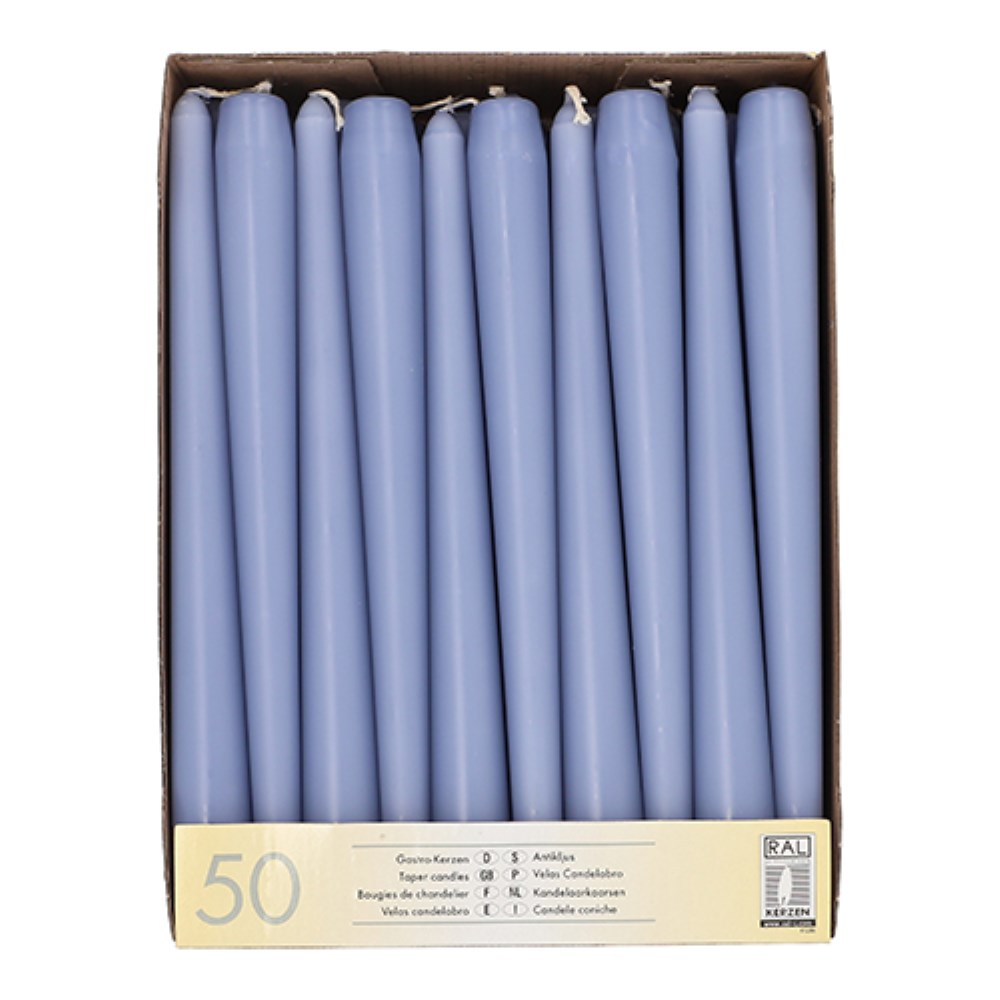 50 Leuchterkerzen Ø 2,2 cm · 25 cm soda blau