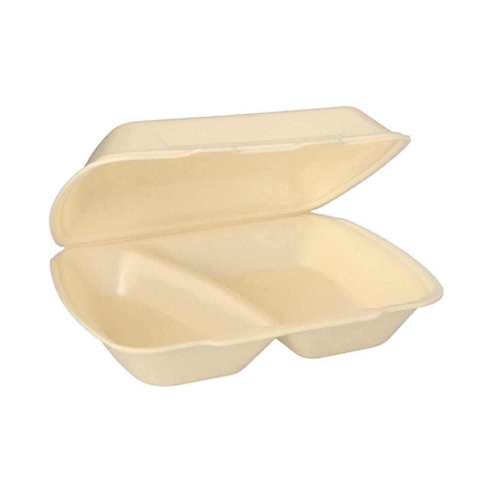 100 Menüboxen mit Klappdeckel, XPS 2-geteilt 7,5 cm x 24,3 cm x 20,8 cm creme