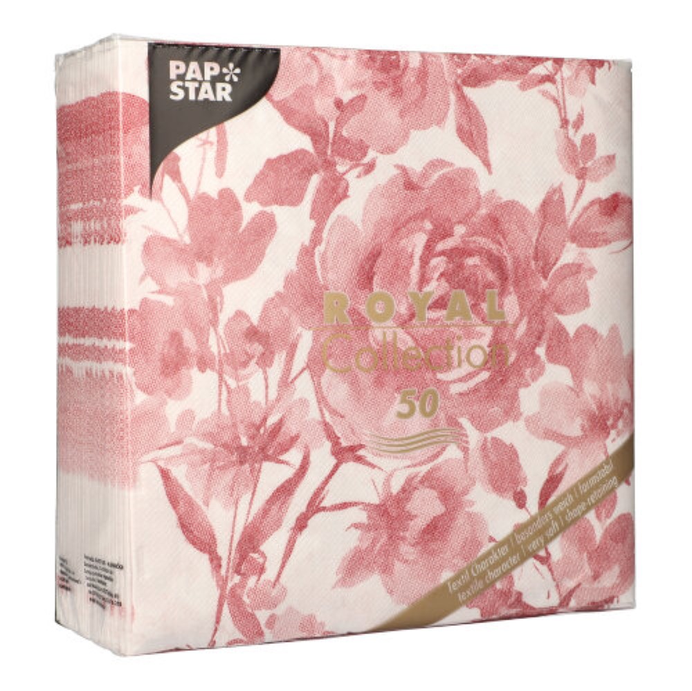 50 Servietten "ROYAL Collection" 1/4-Falz 40 cm x 40 cm bordeaux "Rose"