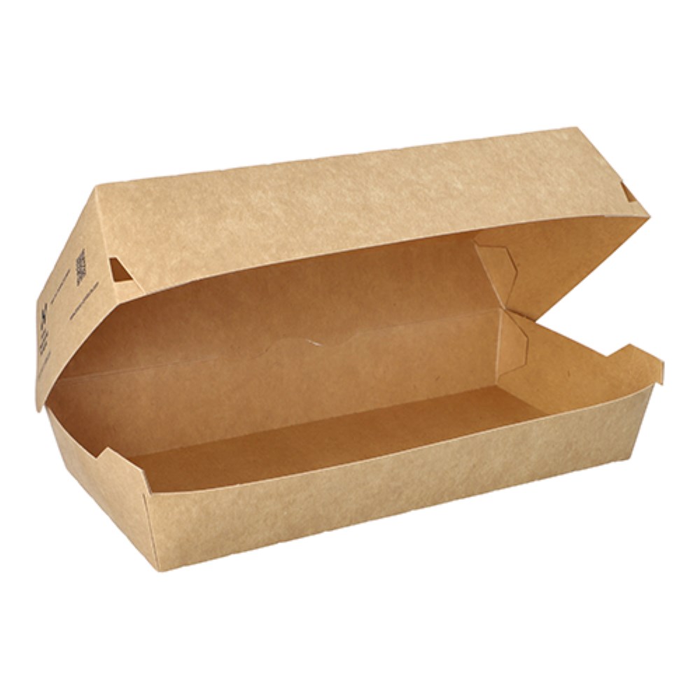 65 Baguetteboxen, Pappe "NOTPLA" 7,5 cm x 10,7 cm x 22 cm braun