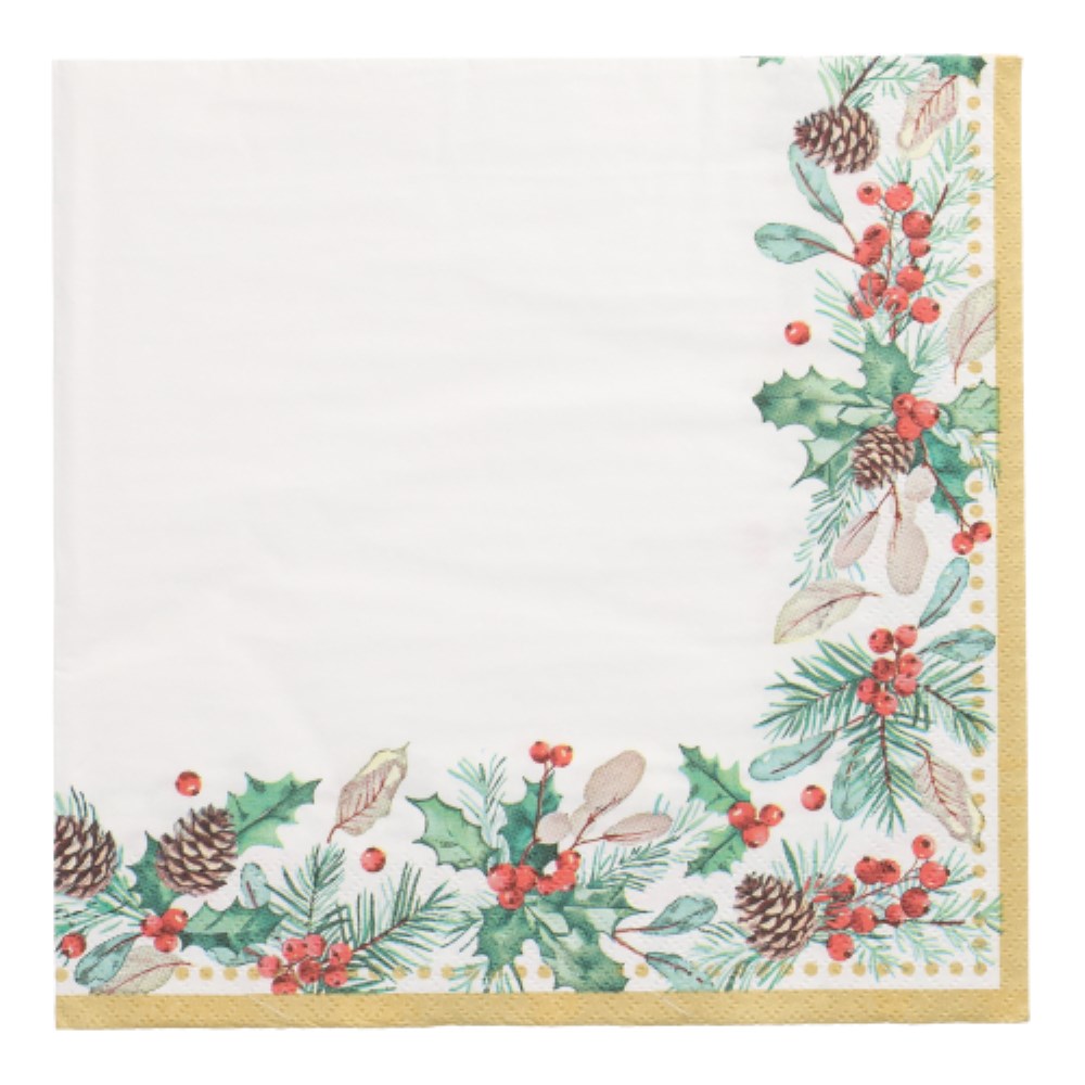 50 Servietten, 3-lagig 1/4-Falz 40 cm x 40 cm "Mistletoe and Pinecone"