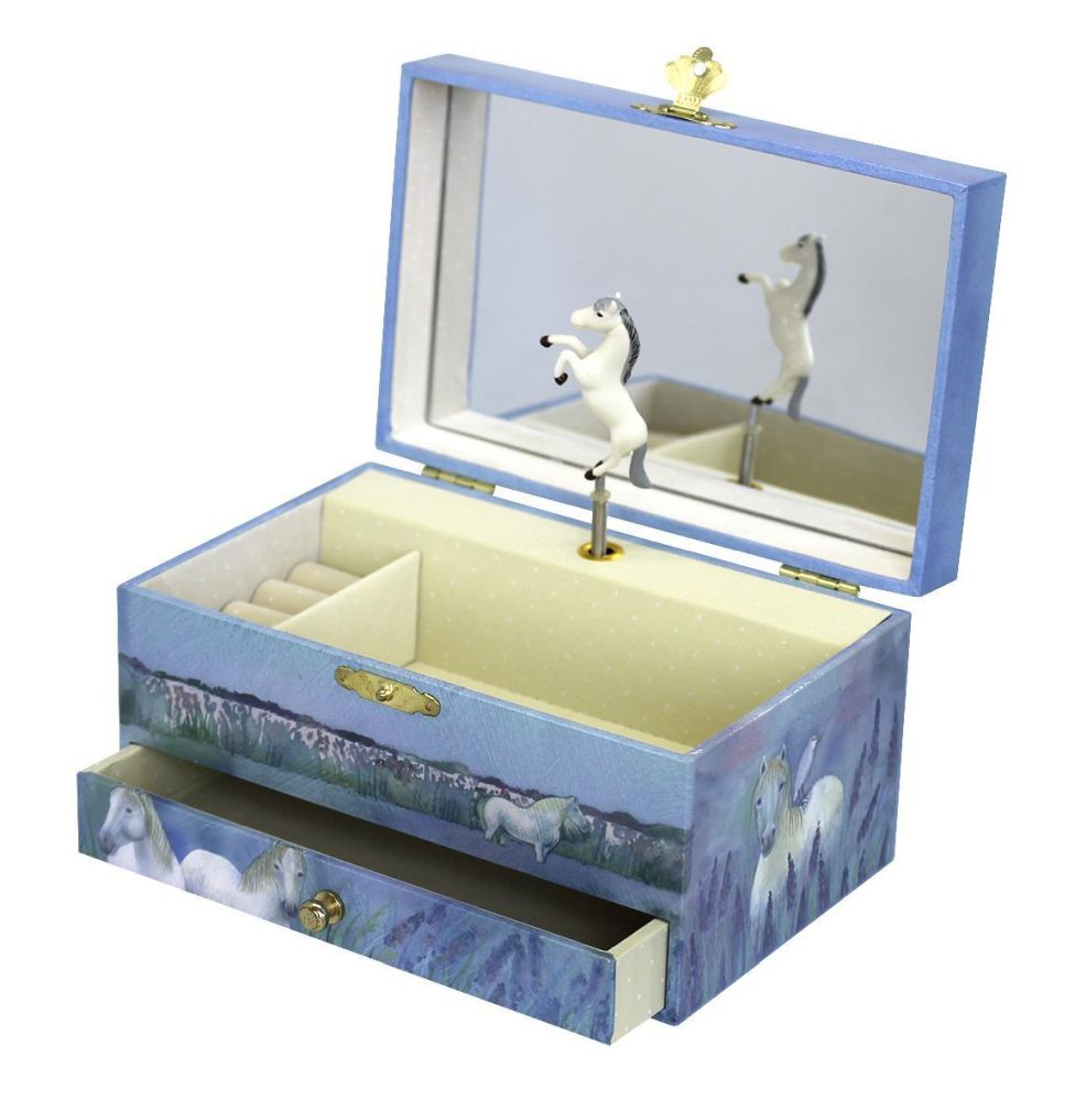 Phosphoreszierende Schmuck Spieldose Pferd "Camargue"© - Leuchtet in der Nacht