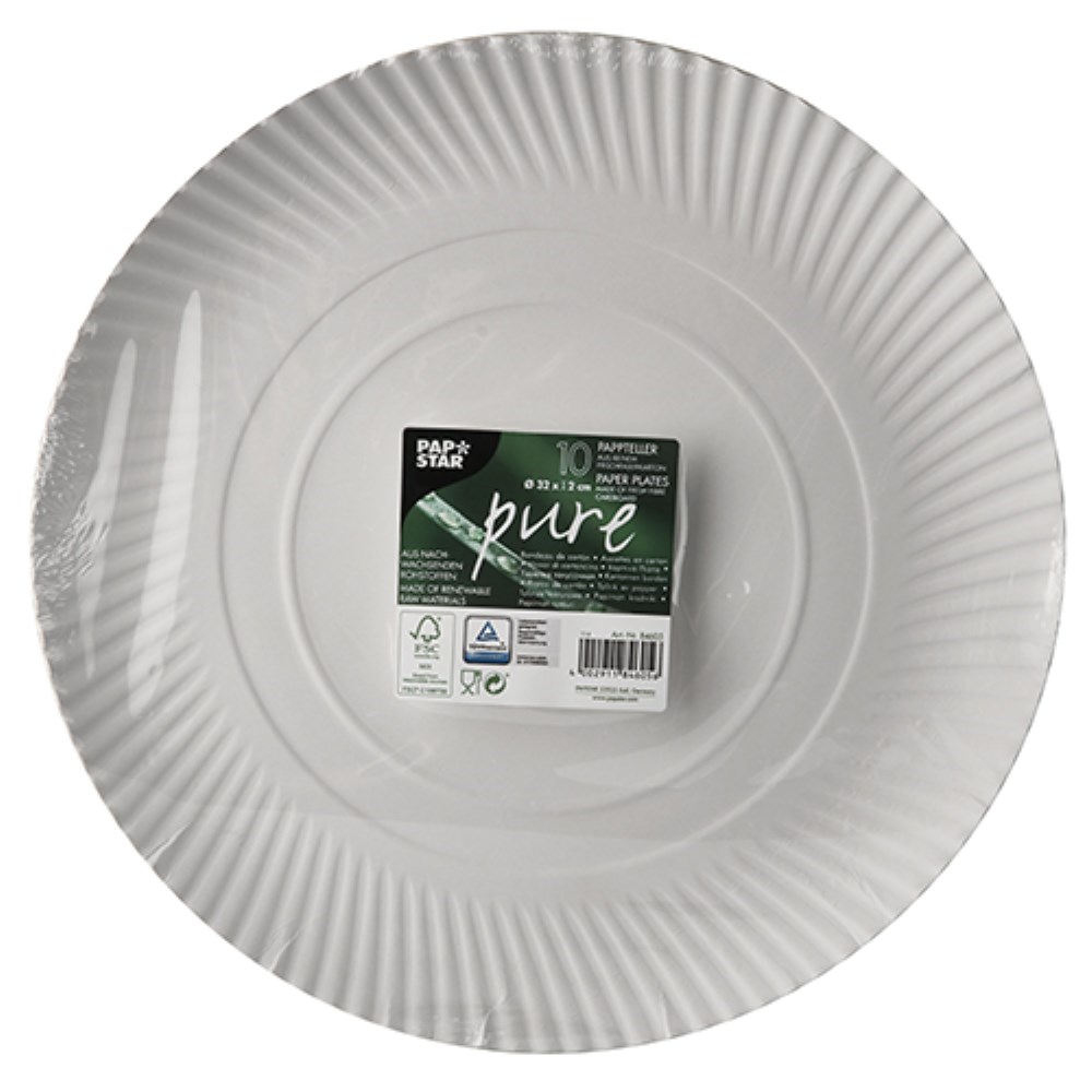 10 Teller, Pappe "pure" rund Ø 32 cm · 2 cm weiss