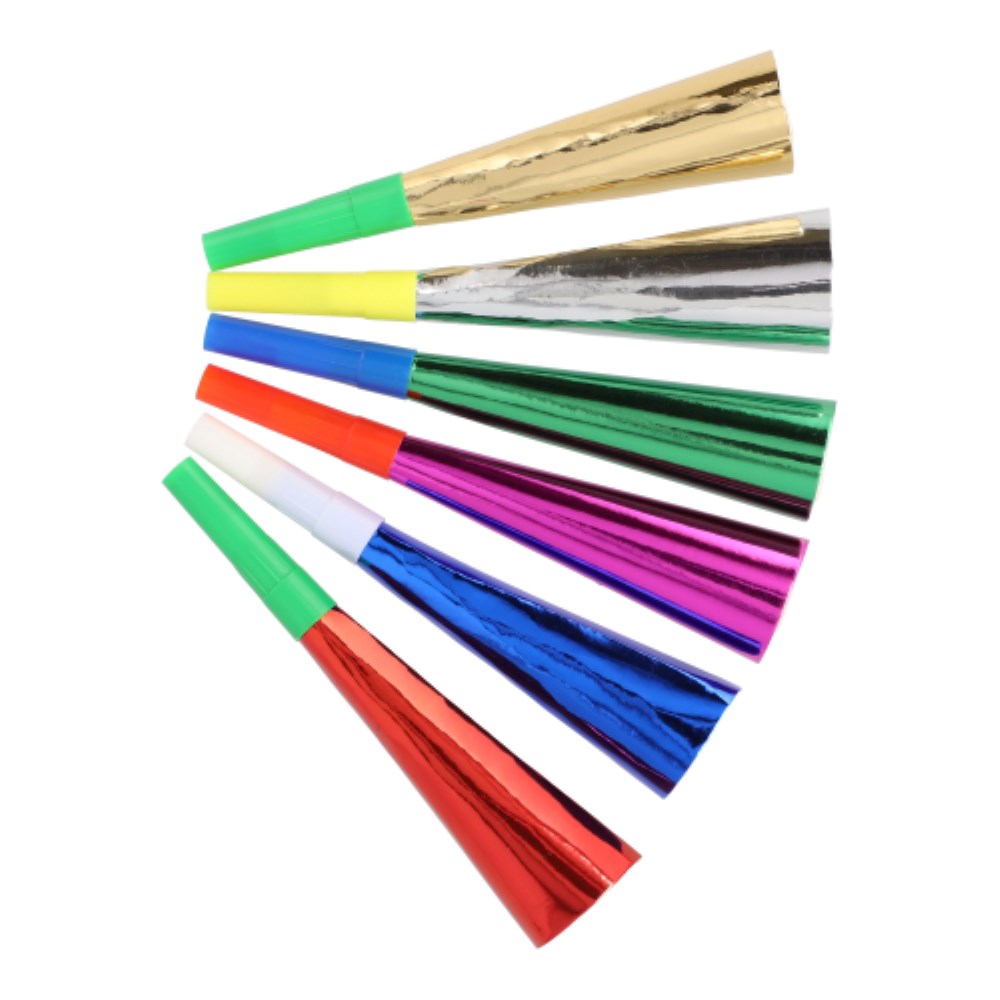 6 Trompeten 18 cm farbig sortiert "Metallic"