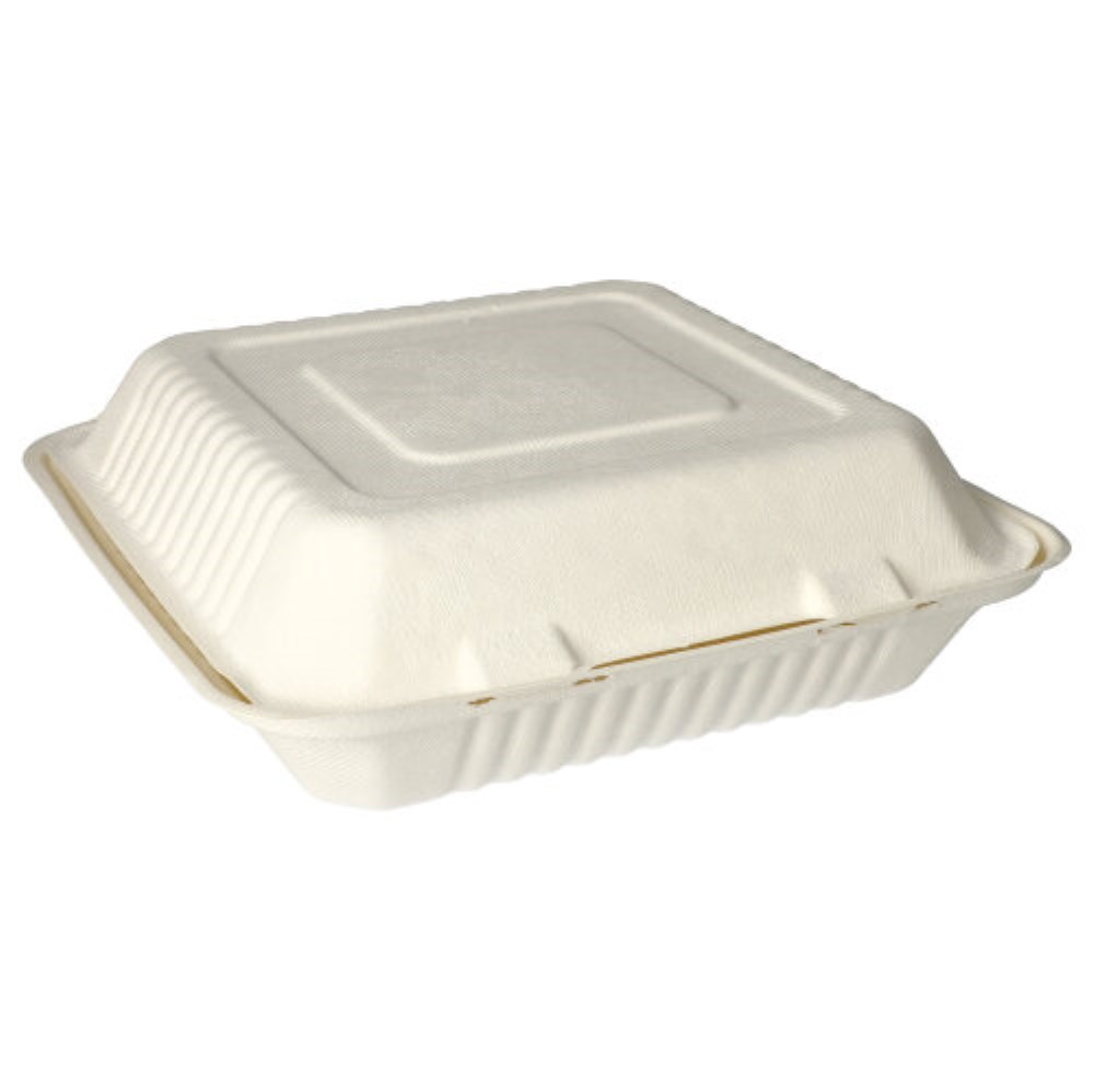 300 Menüboxen, Zuckerrohr "pure" ungeteilt 8 cm x 25,5 cm x 25,5 cm weiss