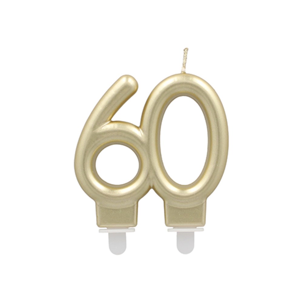 Jubiläumskerzen mit Halter 7 cm gold "60"