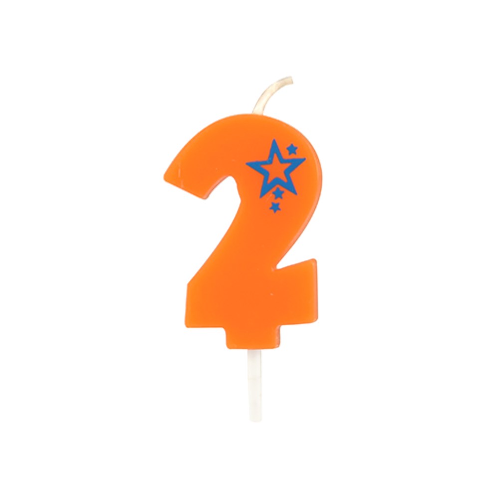 Zahlenkerze, Mini 6,8 cm orange "2"