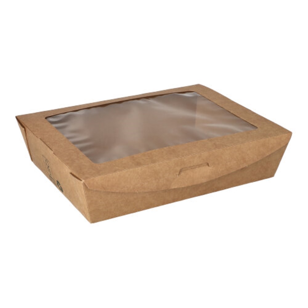 40 Feinkostboxen Pappe "pure" eckig 1000 ml 4,5 cm x 18 cm x 13,5 cm braun "100% Fair"