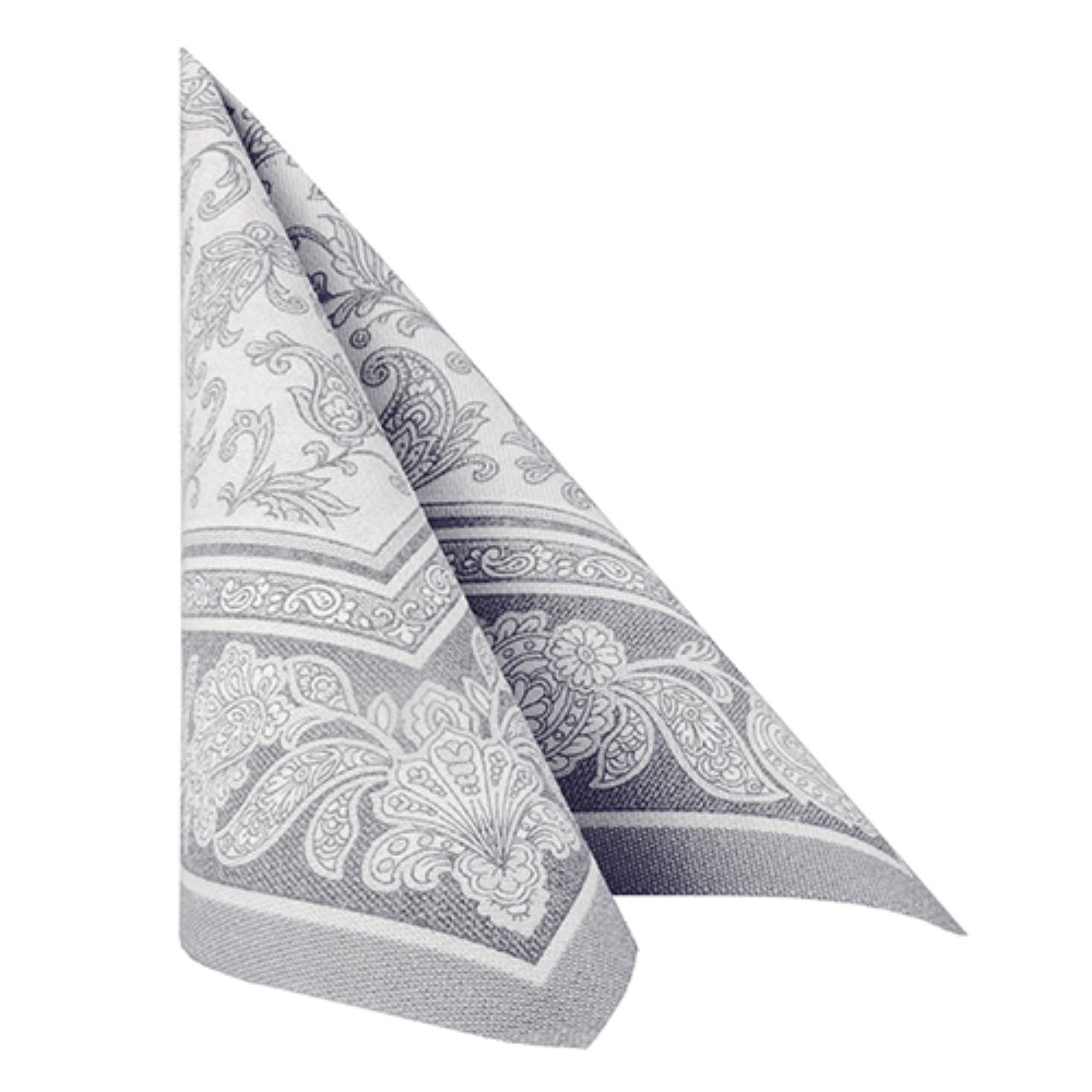 50 Servietten "ROYAL Collection" 1/4-Falz 40 cm x 40 cm grau "Ornaments"